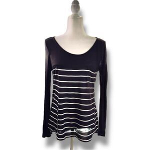 Kenar Black and White Striped Long Sleeve Top Sz Medium